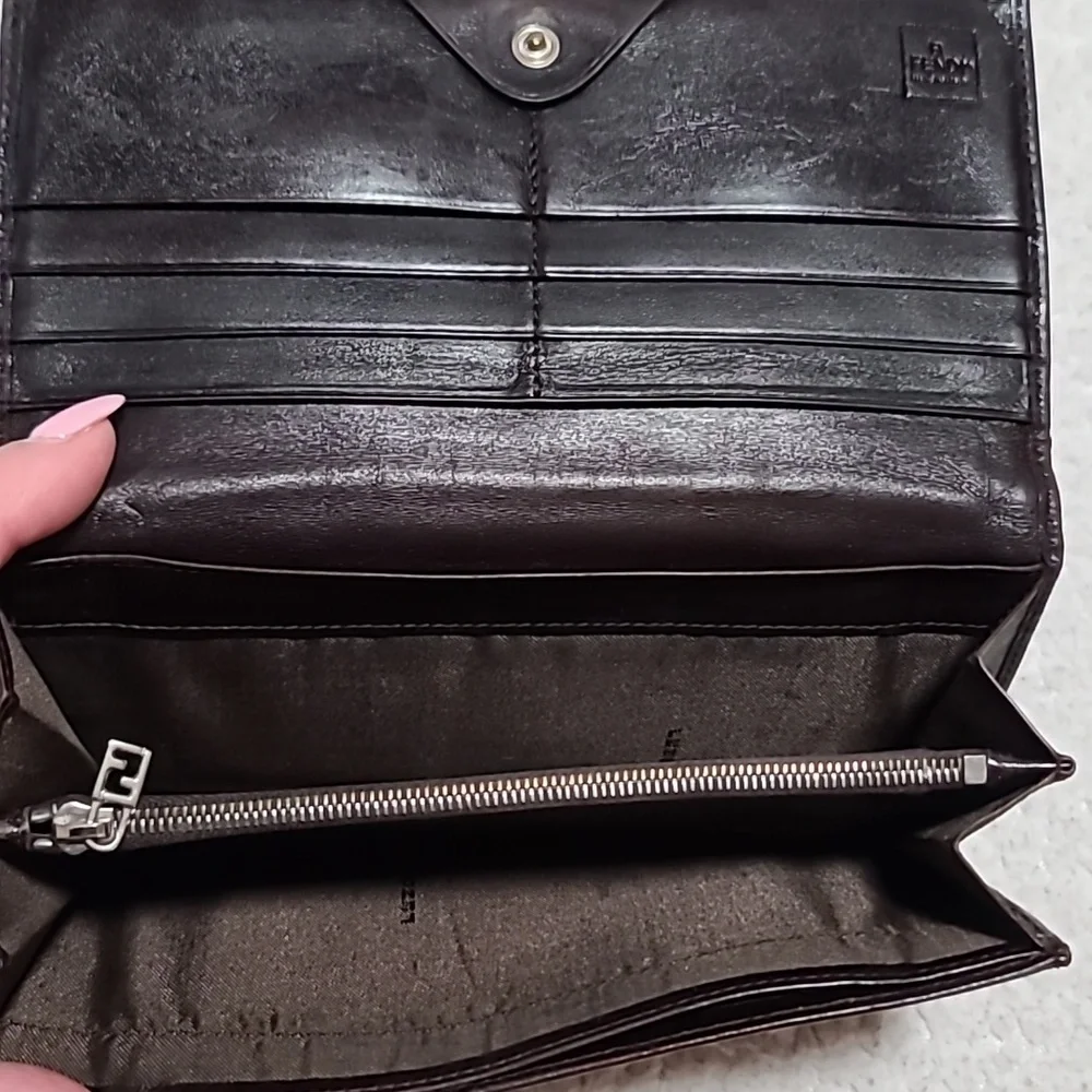 Fendi Zucca Canvas Leather Trimed Wallet Vintage - Picture 3 of 5